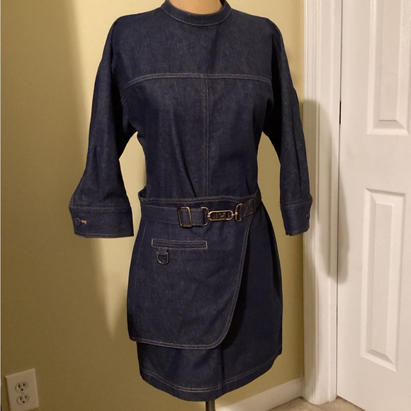 fendi blue dress Fendi Baby Girls Embroidered Logo Dress in Blue 18 Mths main image 1